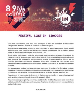 Affiche Lost In Limoges plus d'édition ! 2017
